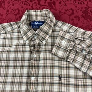 Ralph Lauren Oxford Button Down Shirt Mens 18/34-36 2XL Blue Striped Pony Preppy